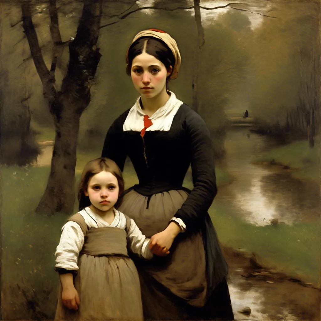 Breton Woman and her Little Girl – Camille Corot