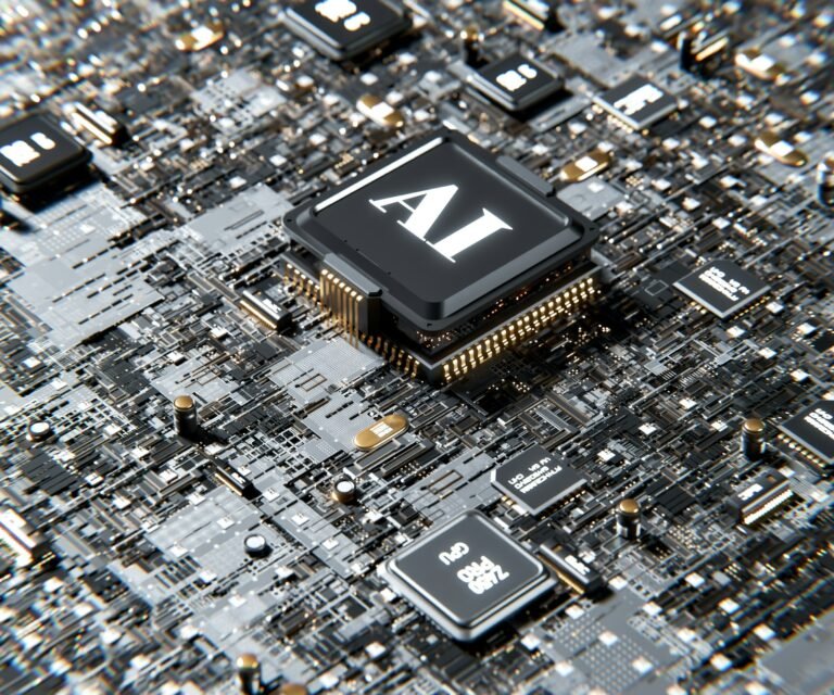 3D render of AI chip and GPU processors