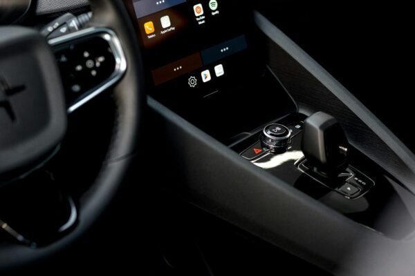 Car dashboard with a digital display representing modern driving technology