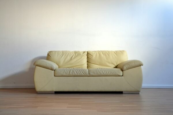 Beige leather two-seat sofa representing furniture selection