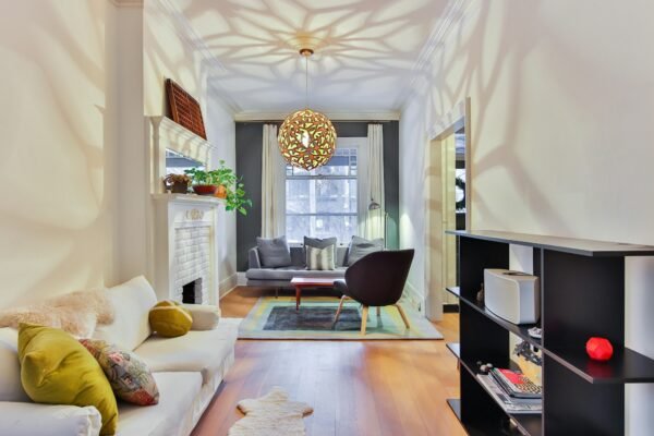 Cozy living room filled with furniture and a fireplace