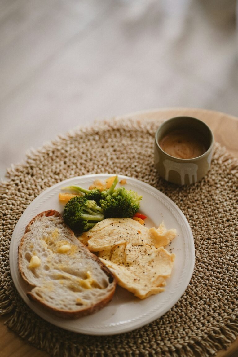 Healthy breakfast with toast, eggs, and vegetables representing daily healthy habits