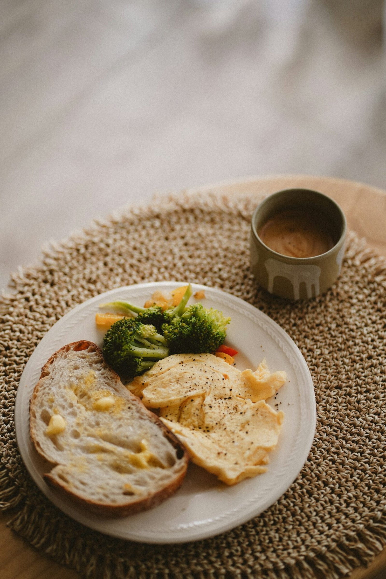 Healthy breakfast with toast, eggs, and vegetables representing daily healthy habits